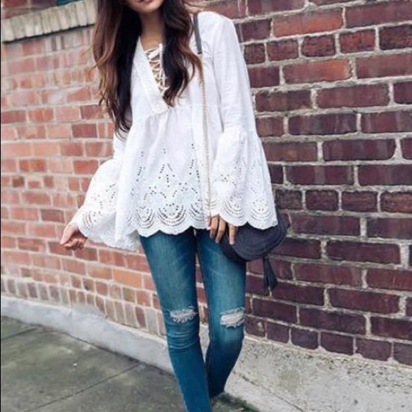 ‼️ONLY M LEFT Eyelet Bohemian Hobo Top‼️ - Picture 3 of 8